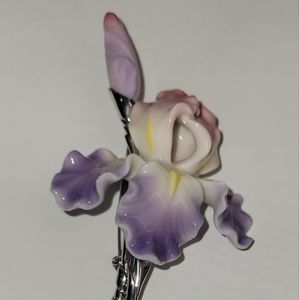 Vintage Signed Franz Porcelain Flower Brooch